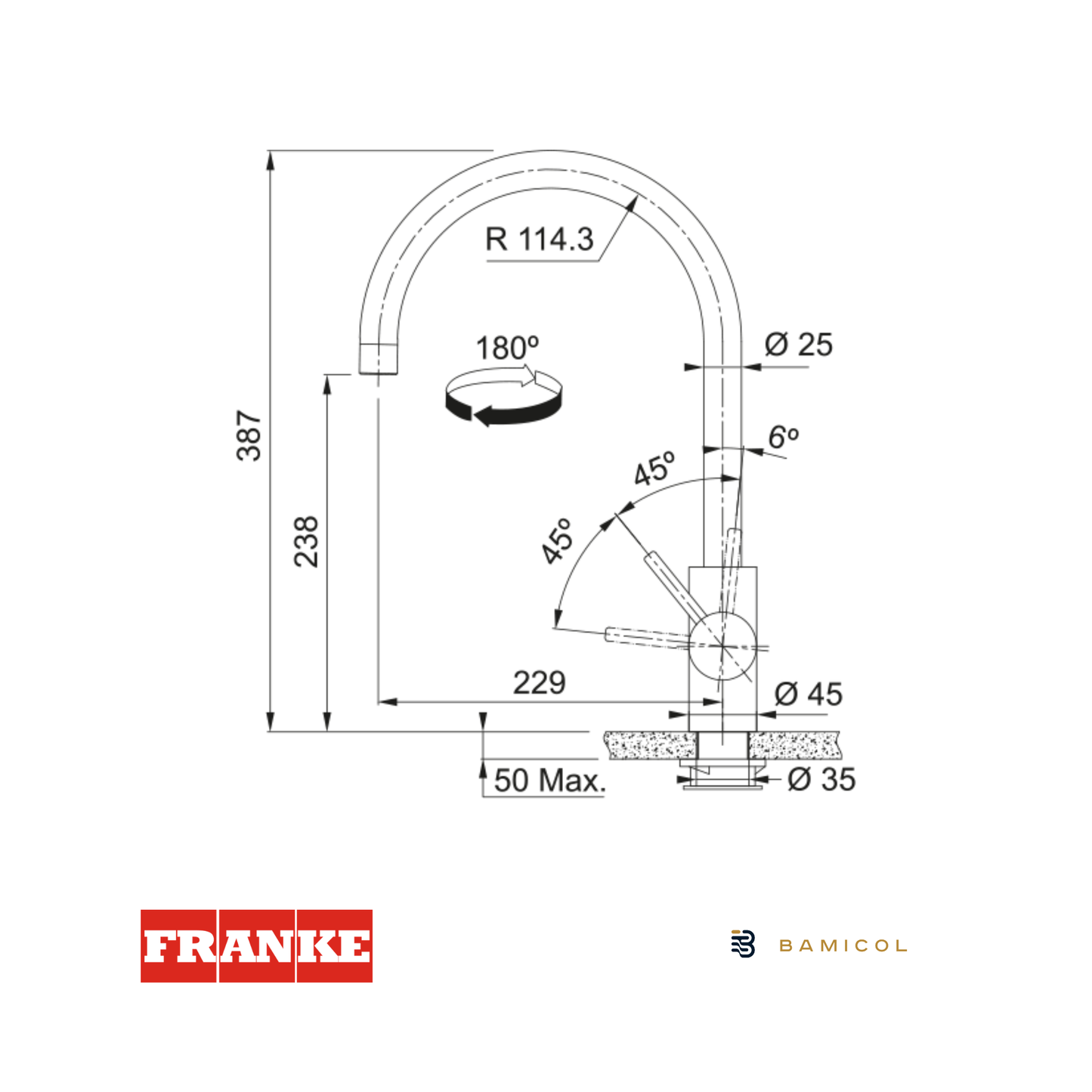 FRANKE - Grifo mezclador dorado - EOS NEO SWIVEL GOLD - 1150681243