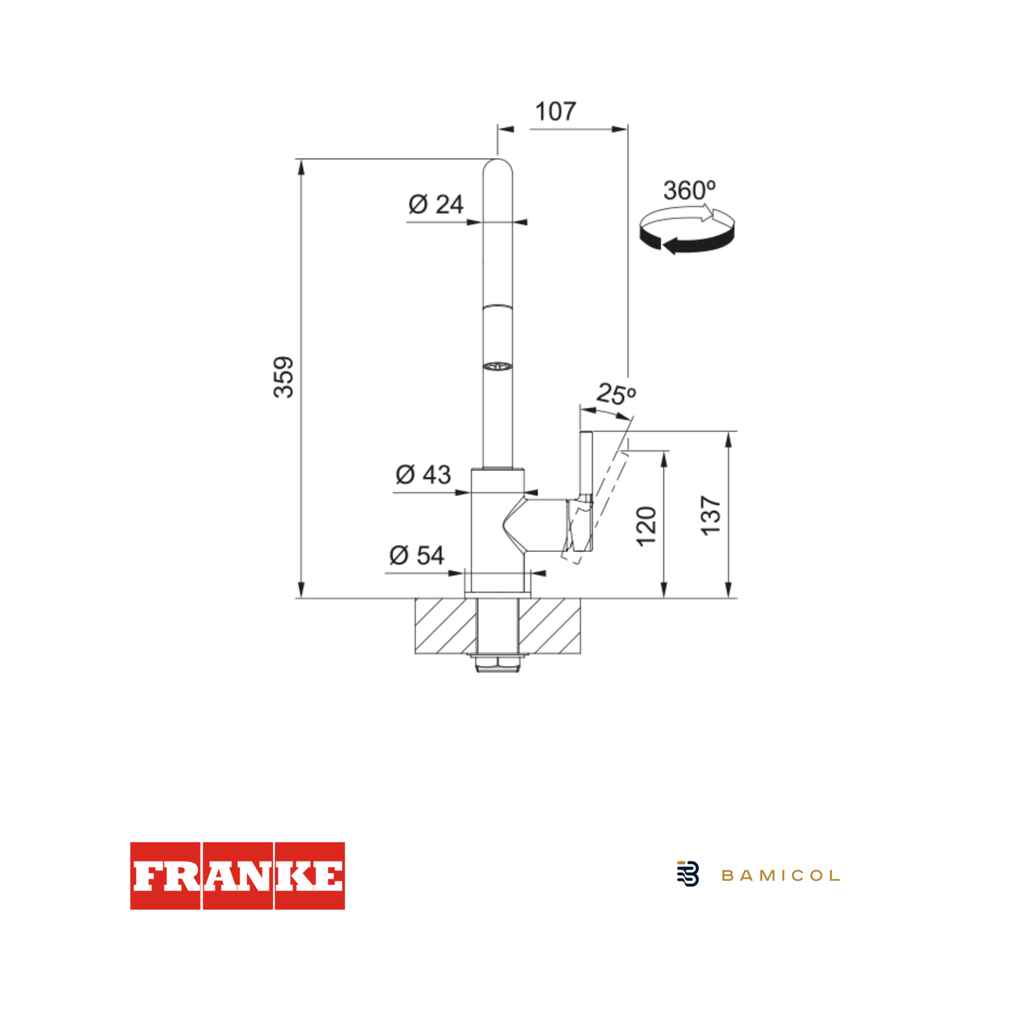FRANKE - Grifo mezclador cromado - LINO DOCCIA SINGLE LEVER MIXER CHROME FINISH - 1150693229