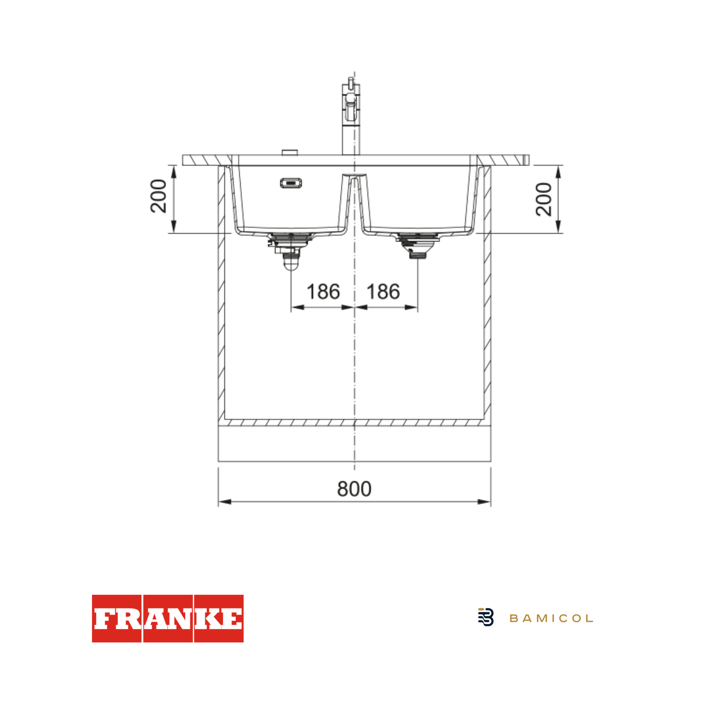 FRANKE - Poceta sintética doble tina Maris negro mate - MRG 120-35-35 ONYX - 1250686732
