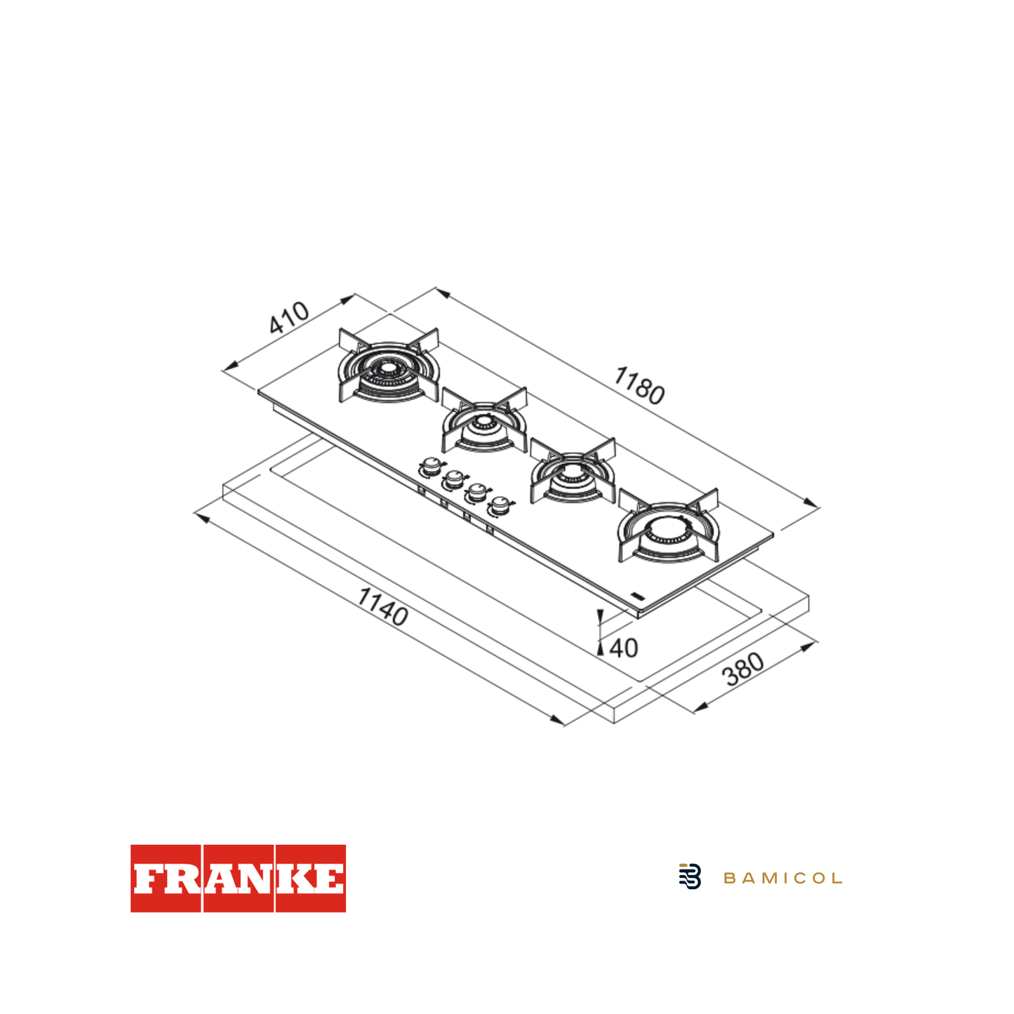 FRANKE - Estufa a gas cristal negro de 120cm - FHCR1204 3G TC HE BK C- 1060374292