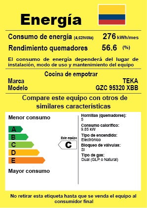 TEKA - GZC 95320 XBB - Placa Cristal Gas Negro 90 CM