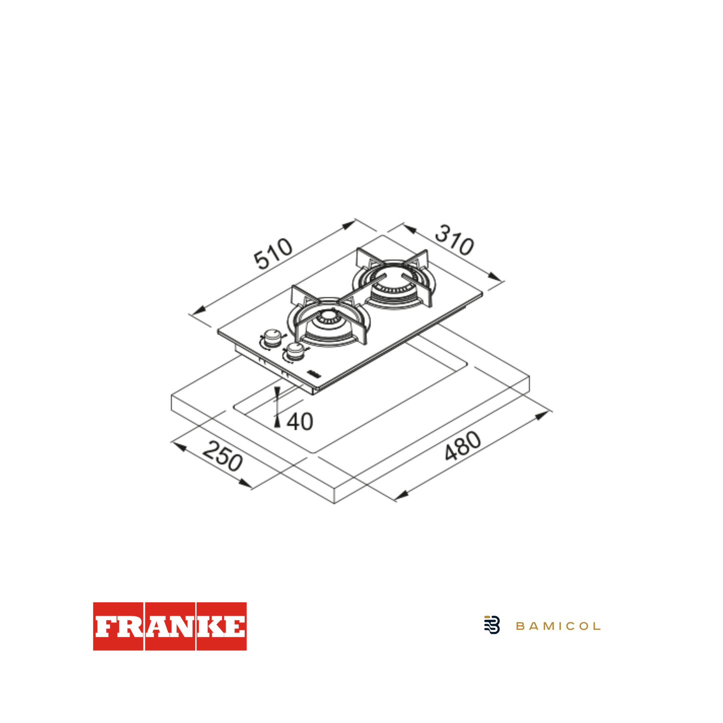 FRANKE - Estufa modulo a gas Cristal Negro - FHCR 302 2G HE BK C- 1060374278