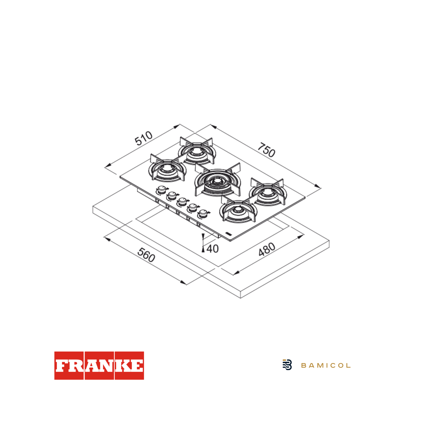 FRANKE - Estufa a gas cristal negro de 75cm - FHCR 755 4GTC HE BK C- 1060374283