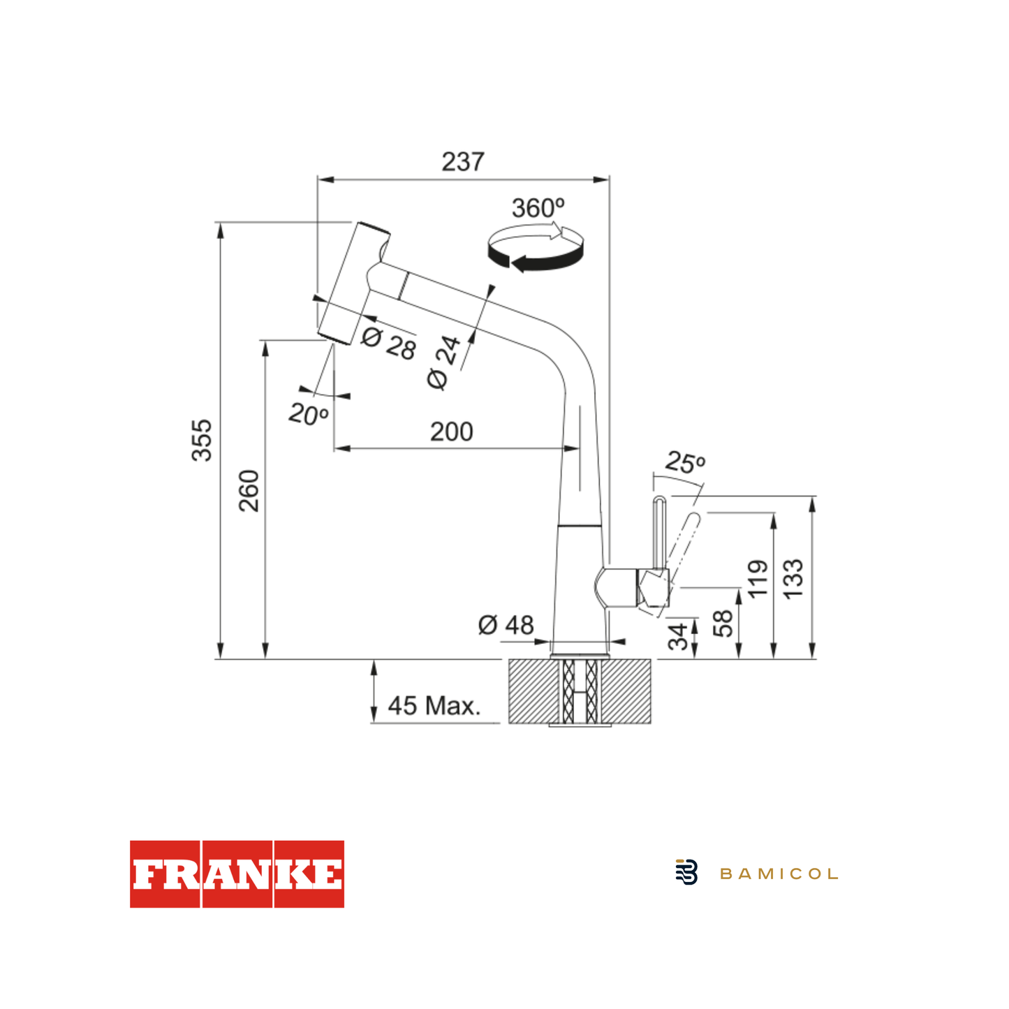 FRANKE - Grifo mezclador extraíble - ICON DOCCIA BLACK MATT - 1150625190