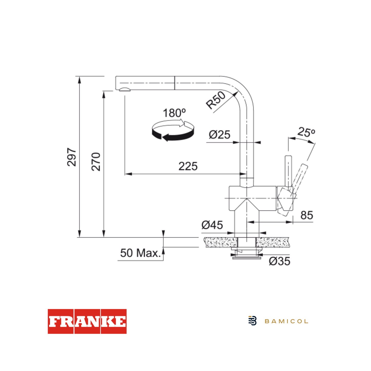FRANKE - Grifo mezclador extraíble con sensor - ATLAS NEO SENSOR PULL OUT - 1150625523