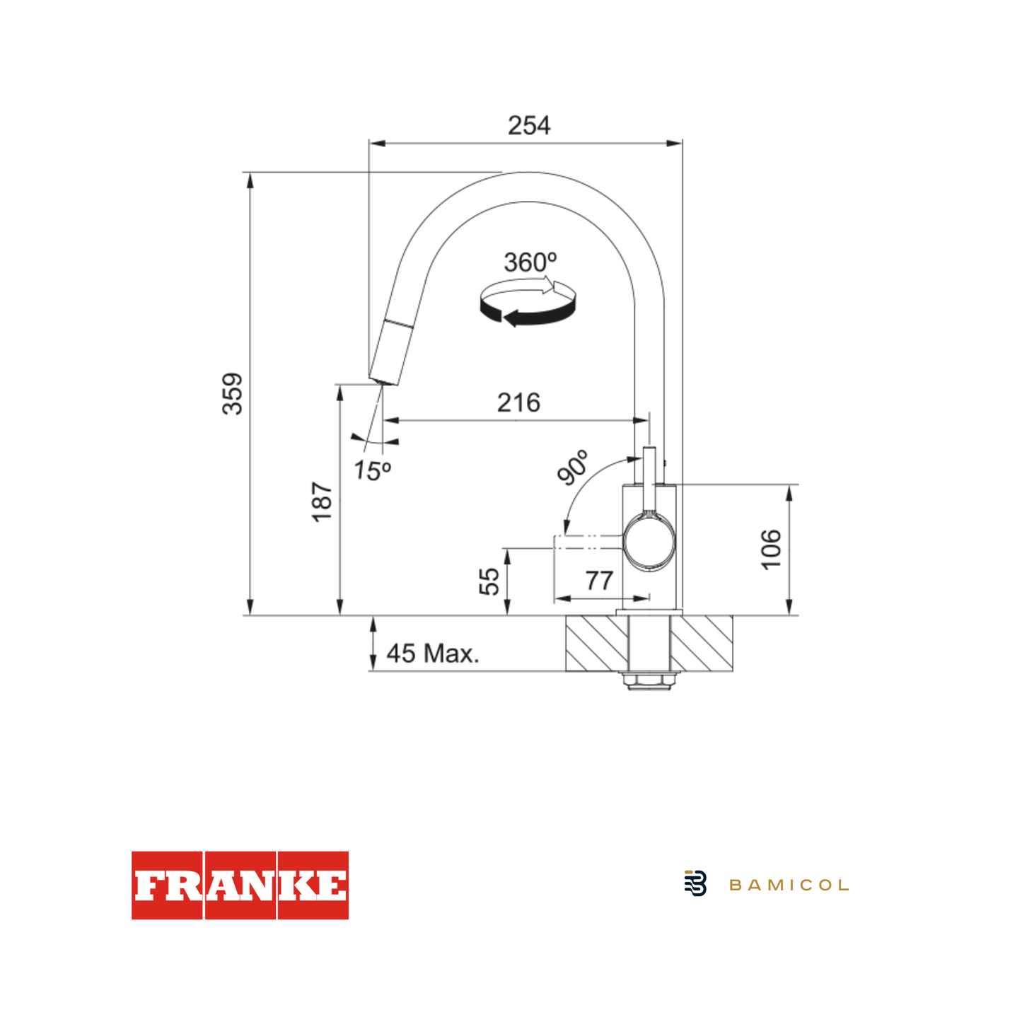FRANKE - Grifo mezclador cromado - LINO DOCCIA SINGLE LEVER MIXER CHROME FINISH - 1150693229
