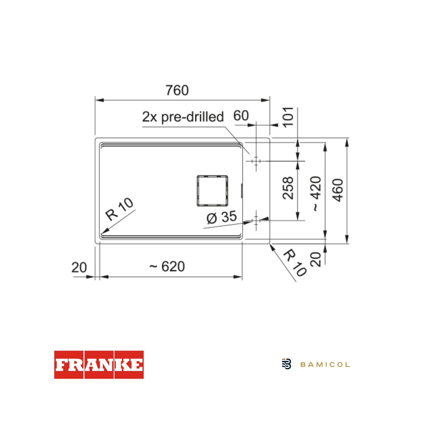 FRANKE - Poceta sintética kubus 2: KNG 110-62 Negro Mate - 1250630925