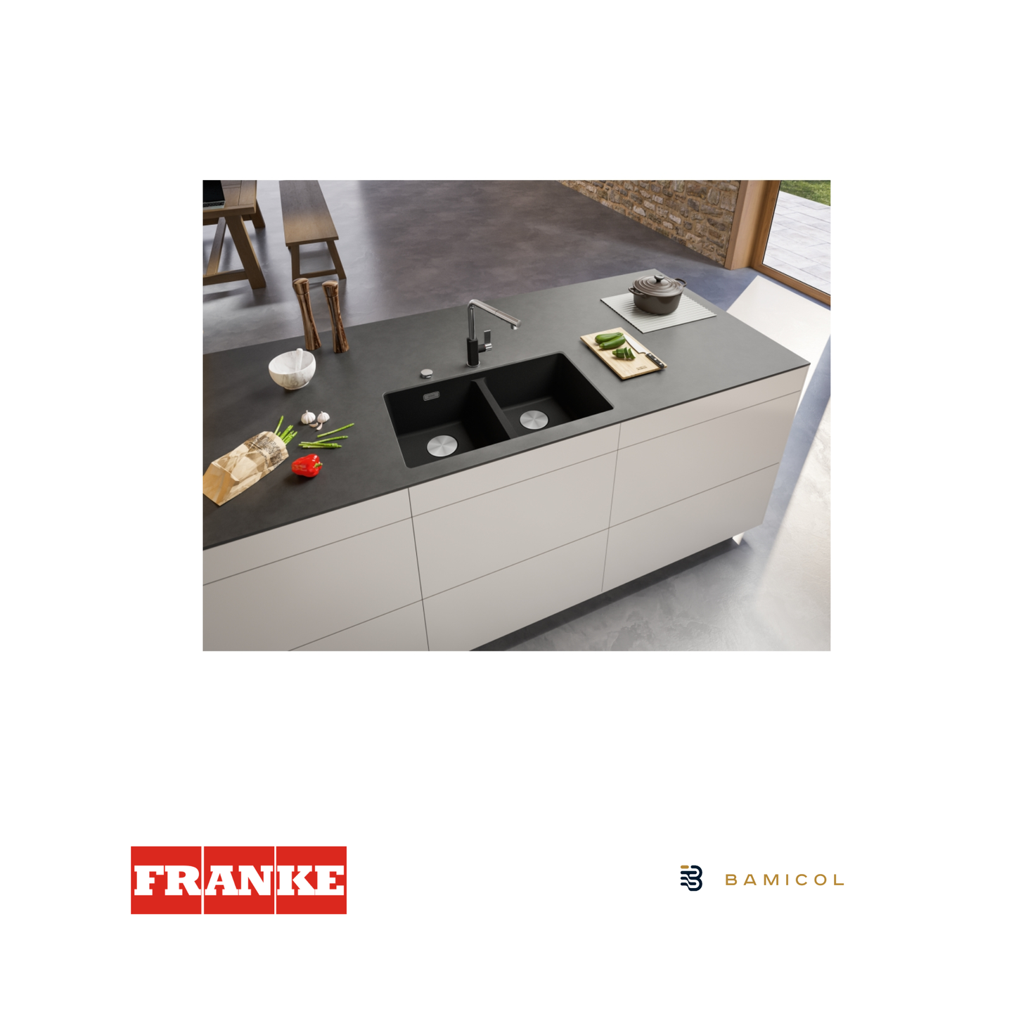 FRANKE - Poceta sintética doble tina Maris negro mate - MRG 120-35-35 ONYX - 1250686732