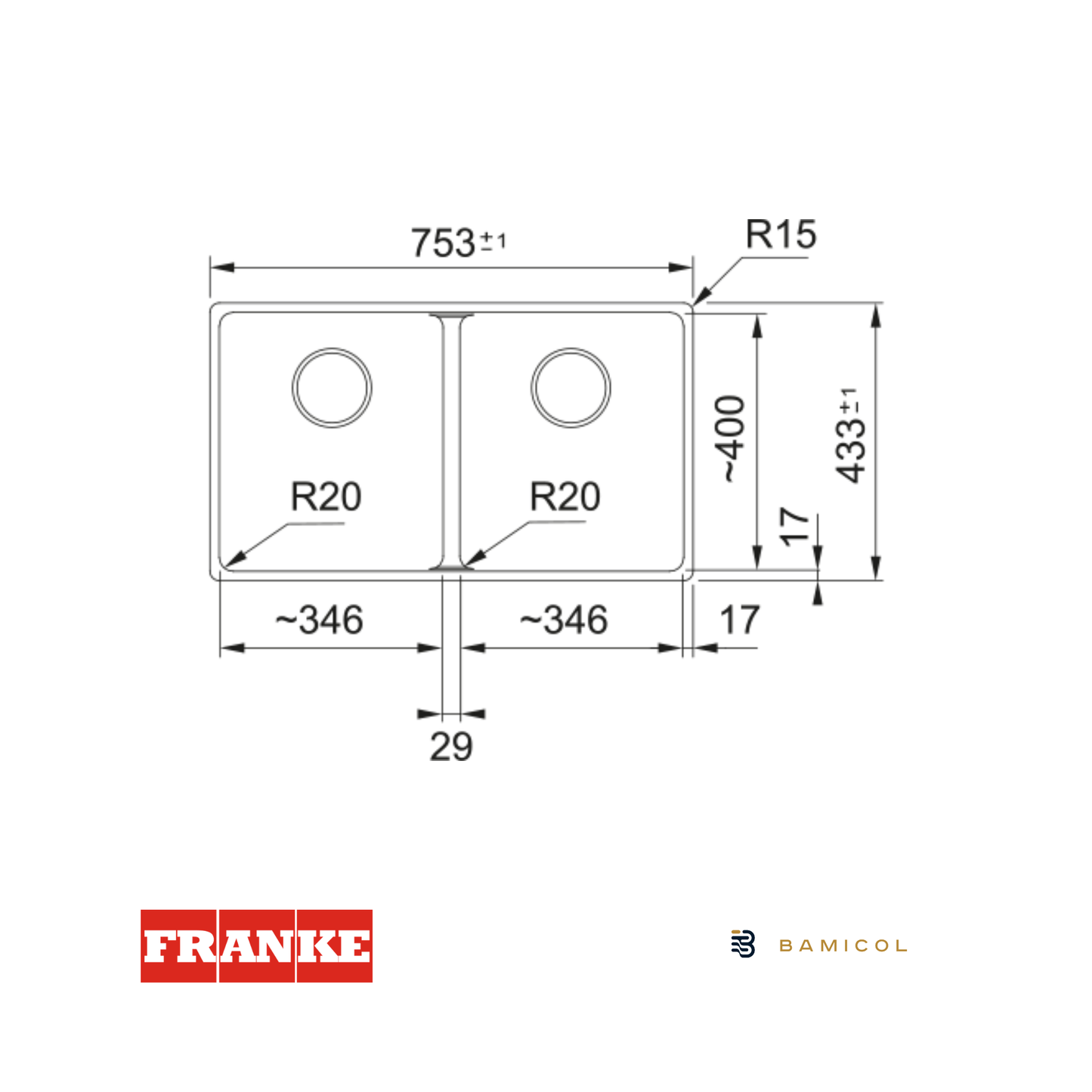 FRANKE - Poceta sintética doble tina Maris negro mate - MRG 120-35-35 ONYX - 1250686732