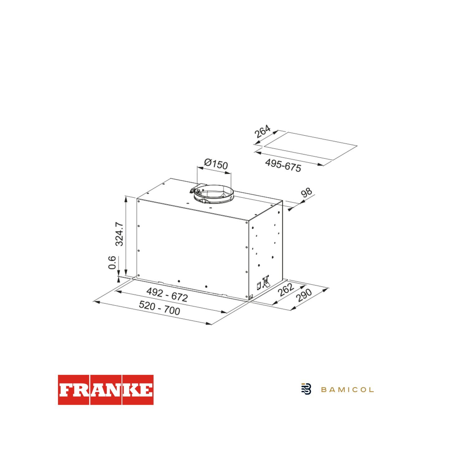 FRANKE - Campana de mueble HOOD FBFE XS A70 Mythos - 3050665361