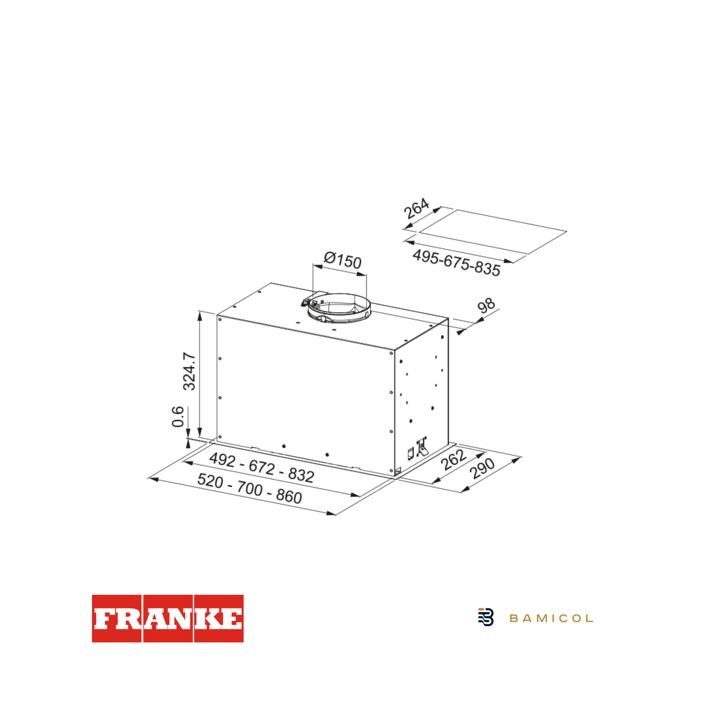 FRANKE - Campana de muebles HOOD FBFP XS A70 KL Mythos - 3050665369