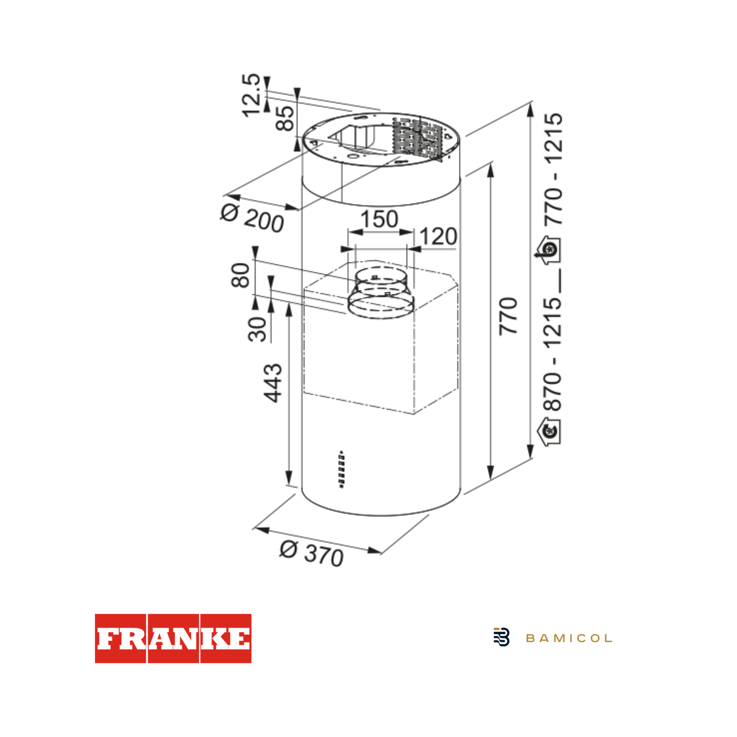 FRANKE- Extractor circular de isla - FTU 3707 PLUS I BK LED - 3350588180