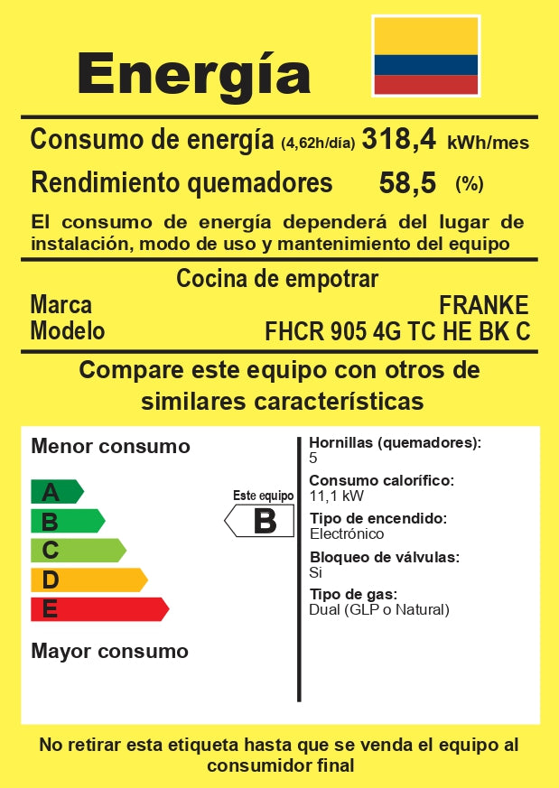 FRANKE (106.0374.288) FHCR 905 4G TC HE BK C - Estufa de gas cristal de 90 cm