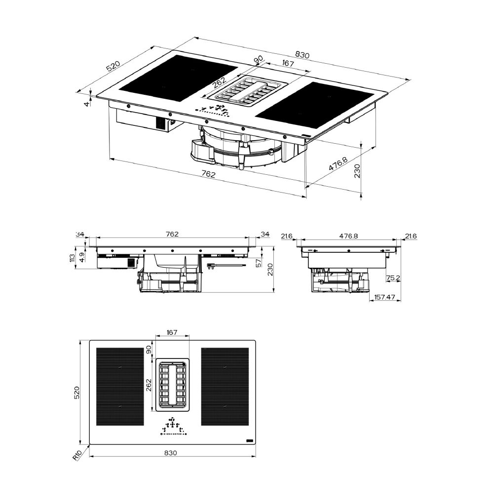 FRANKE (340.0595.364) FMA 839 HI - Cubierta de inducción / Extractor vidrio negro
